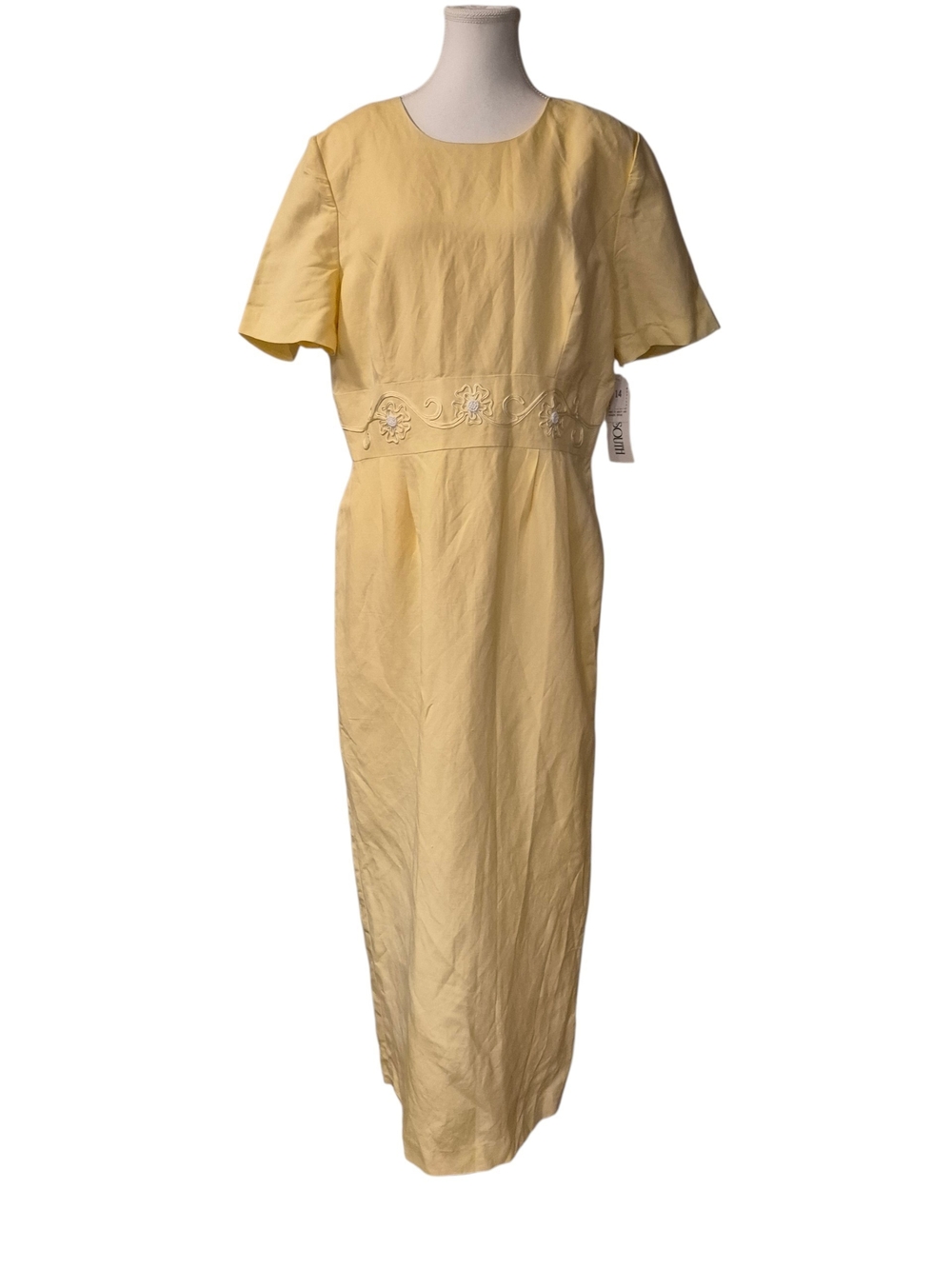VTG, NWT Embroidered Waist Light Yellow Maxi Dress